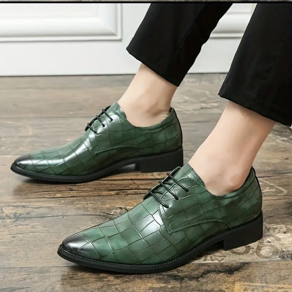 NEW MEN GREEN ALMOND TOE DERBY TIE UP SHOES SIZES 10 & 11 - Picture 3 of 4